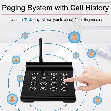 Wireless Restaurant Pager System, Buzzer for Restaurant Waiting,2000m Transmission Distance + Call History Query + Mute Model, for Food Truck Church Clinic Coffee Shop,Black