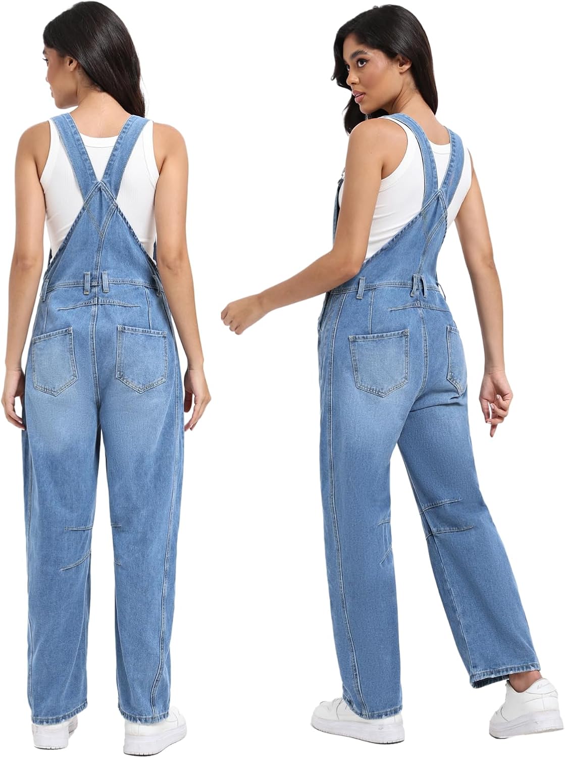 Women's Denim Overalls Wide Leg Jumpsuit Adjustable Strap Loose Fit Barrel Pant Sleeveless Casual Bib Overalls Romper - Image 2