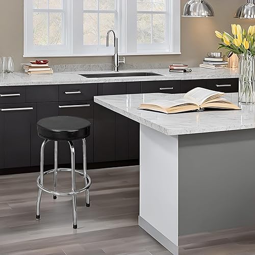 Miniatura 2 de Torin ATRP6185B-1 Taburete giratorio de bar asiento acolchado para garajetienda con patas cromadas, negro