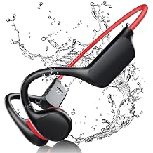 FEICO Bone Conduction Headphones, Wireless Open-Ear Bluetooth 5.3 With Mic - MP3 Play Built-in 32GB Memory, IP68 Waterproof Sports Running Workout X7-Black Red