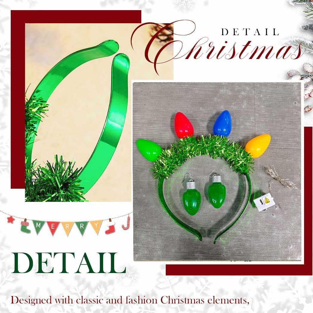 Sixexey Light Up Christmas Headbands LED Green Bulbs Headband Xmas Party Favor Supplies Accessories for Women - Image 6