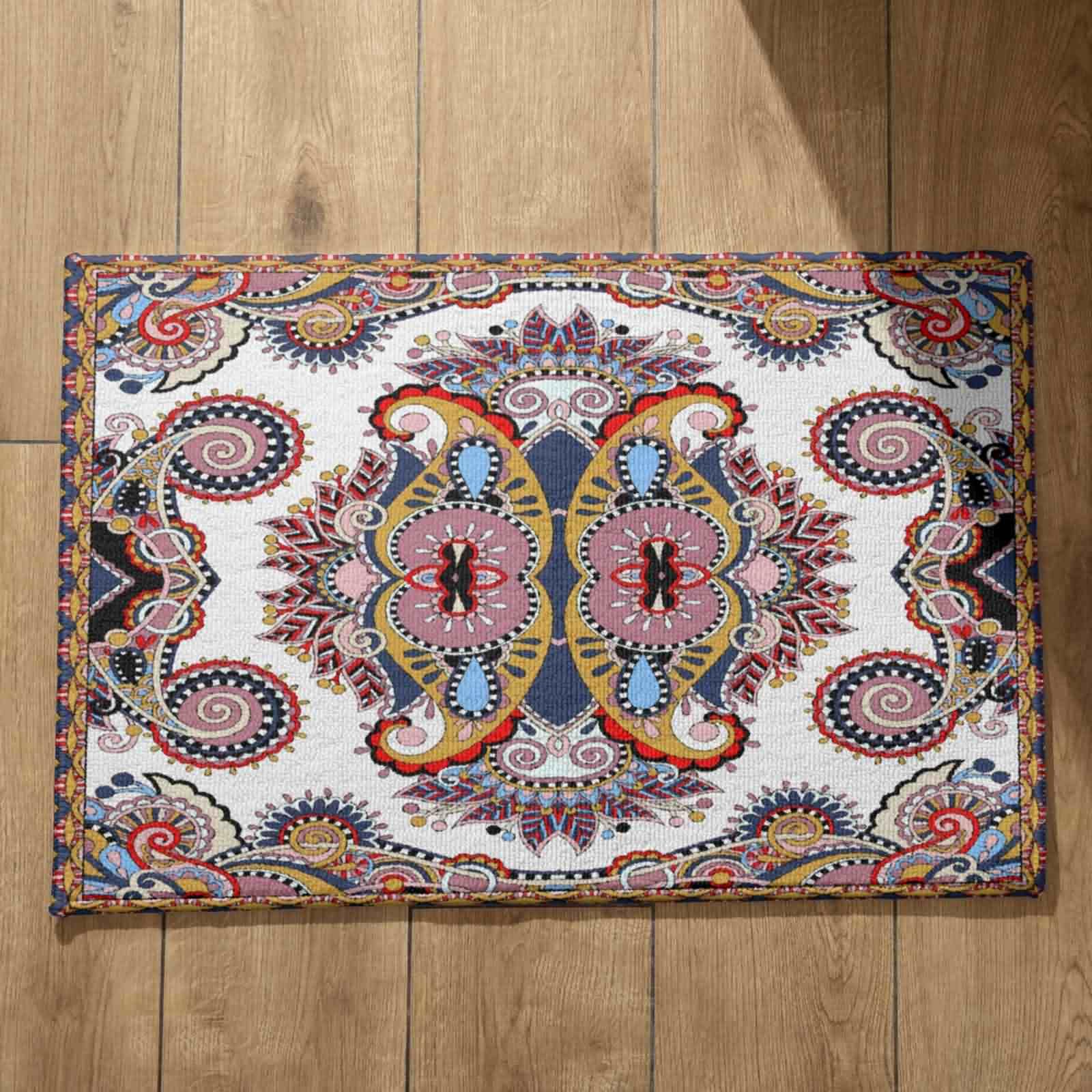 Tapis de sol entrée anti-glisse lavable style rétro géométrique