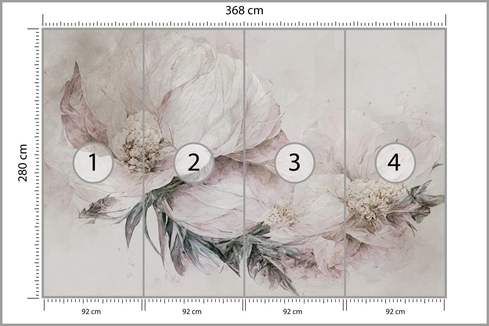 Muralo - Tapeta 3D z włókniny - fototapeta z efektem 3D - tapeta do salonu, sypialni, tapeta ścienna - fototapeta - kwiaty w stylu vintage - szer. 368 cm x wys. 280 cm