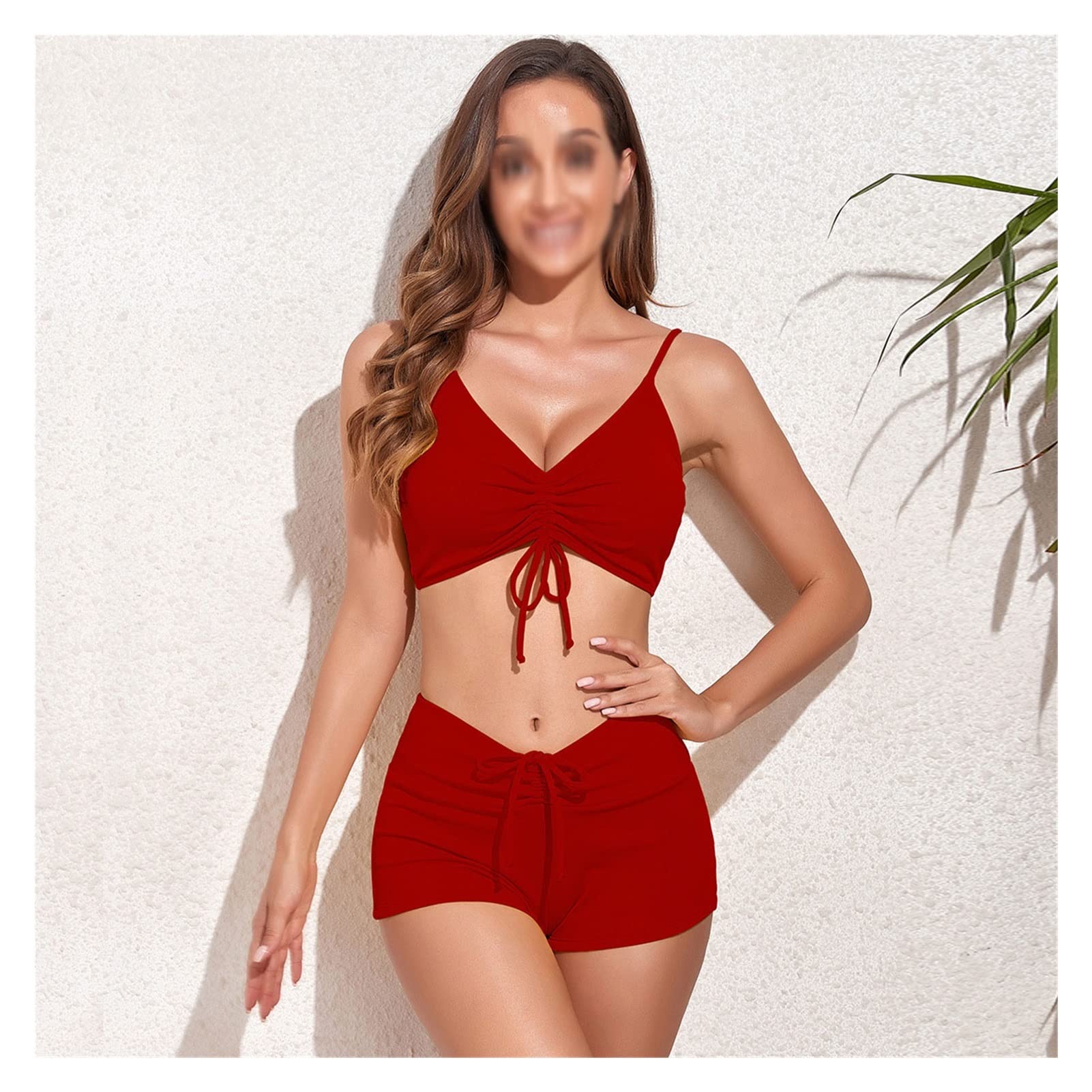 Bikini a Fascia Costumi da Bagno Donna Materiale Speciale Semplice Solido Costumi da Bagno Sexy Fasciatura Costume da Bagno Nero Bikini (Colore : Rosso, Dimensione : S Code) (Red XL Code) (Red XL Co