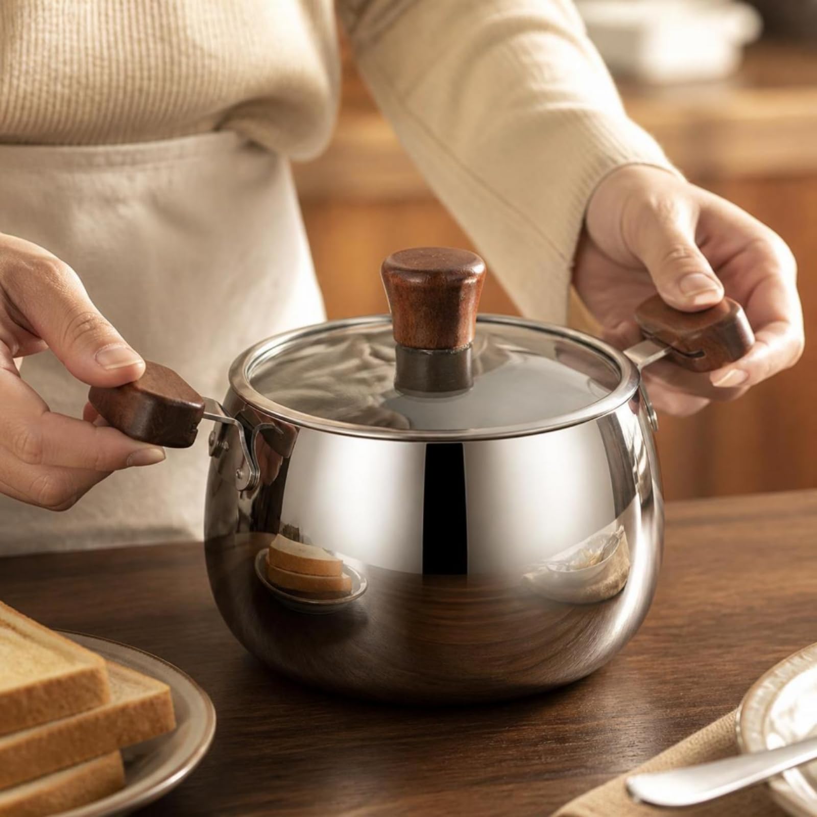 Cazo con Tapa Vidrio Multifuncional | cazo Acero Inoxidable, Compacto, Olla para Leche, Desayuno
