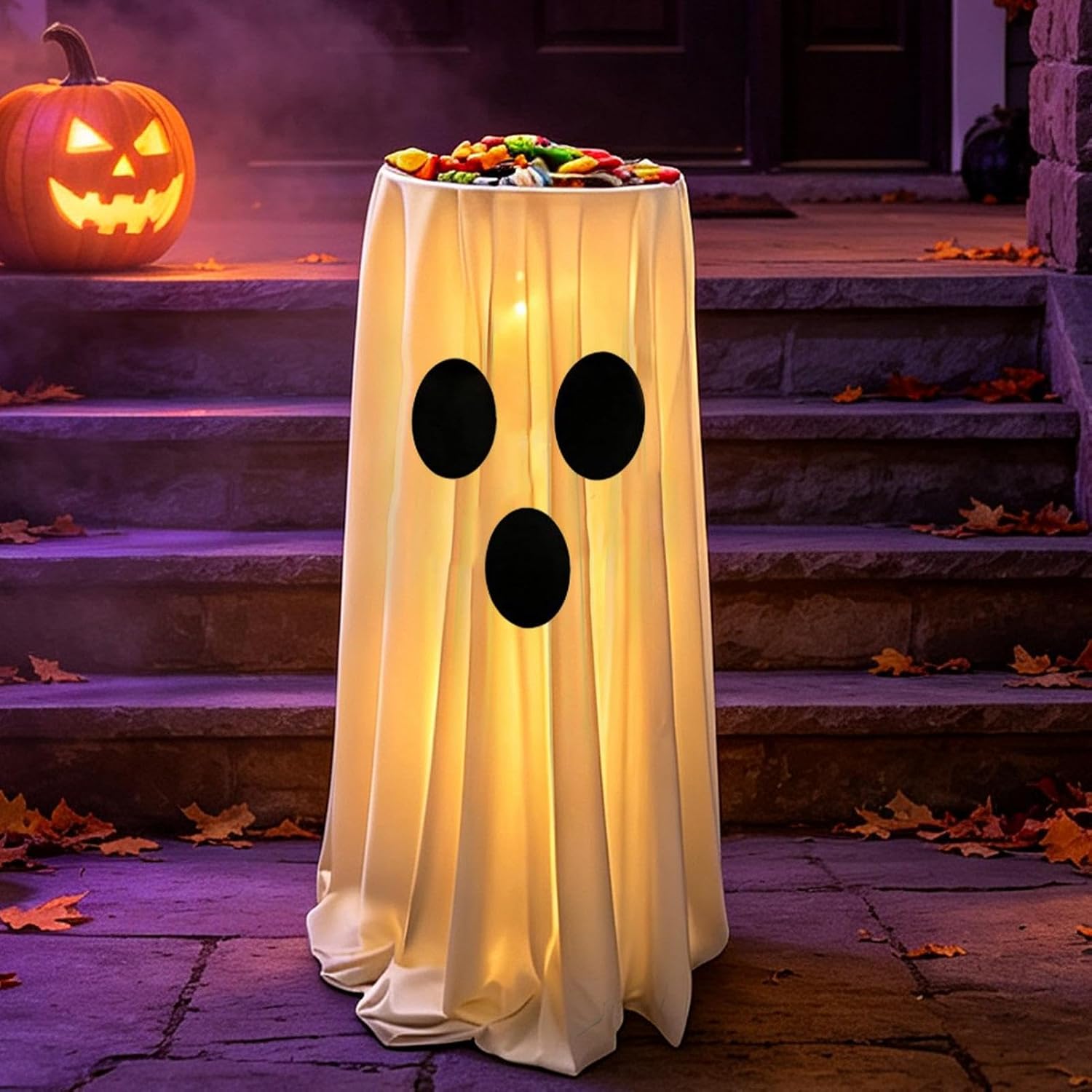 Ghost Candy Bowl Stand Light-Up Floor-Standing Large-Capacity Serving Dish