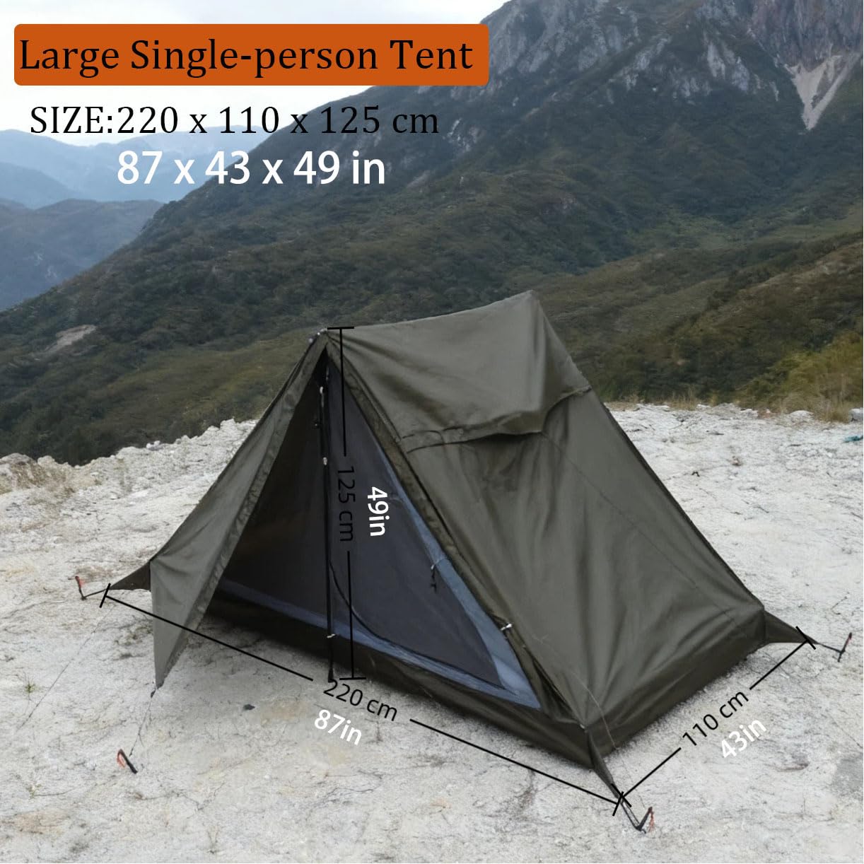 Tente légère pour Une Personne étanche 2000+mm pour randonnée, Camping et Trekking (sans Poteau)