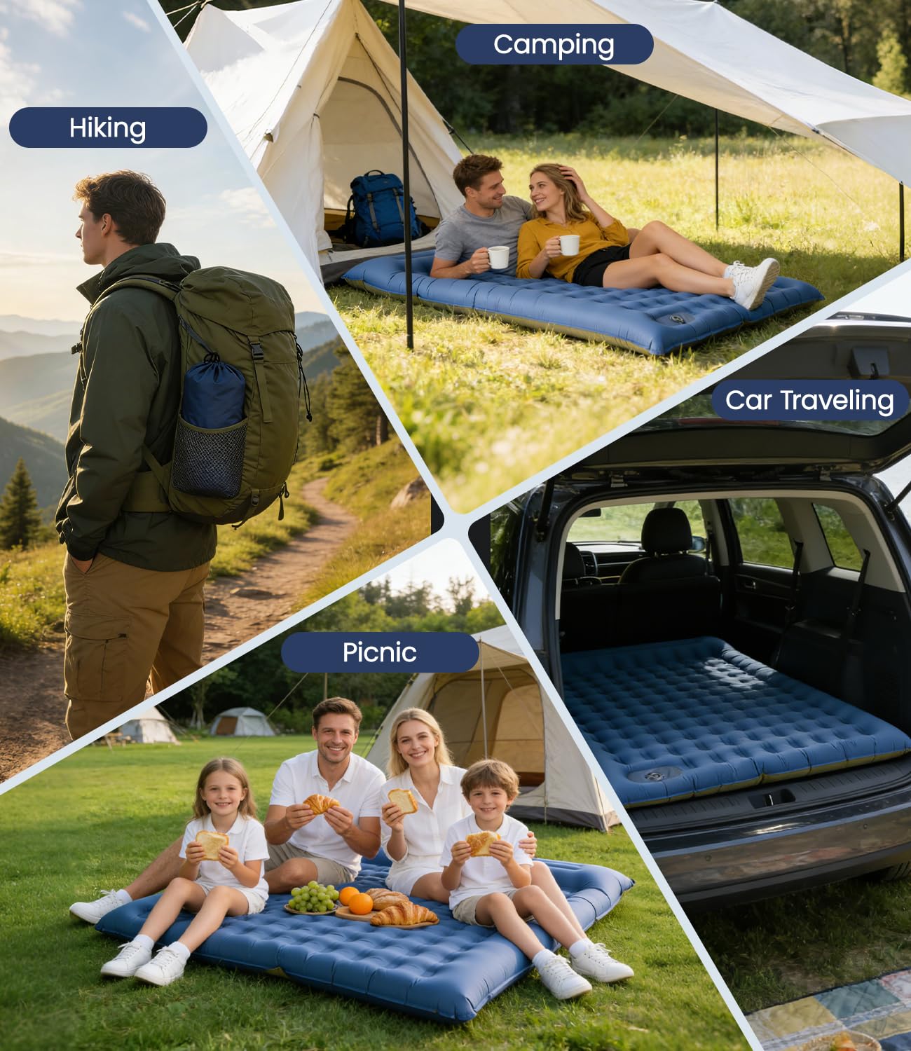 Colchoneta doble para 2 personas, 195 x 134 cm, perfecta para parejas y familias, camping familiar, festivales y cama de invitados, 10 cm de grosor, función de inflado