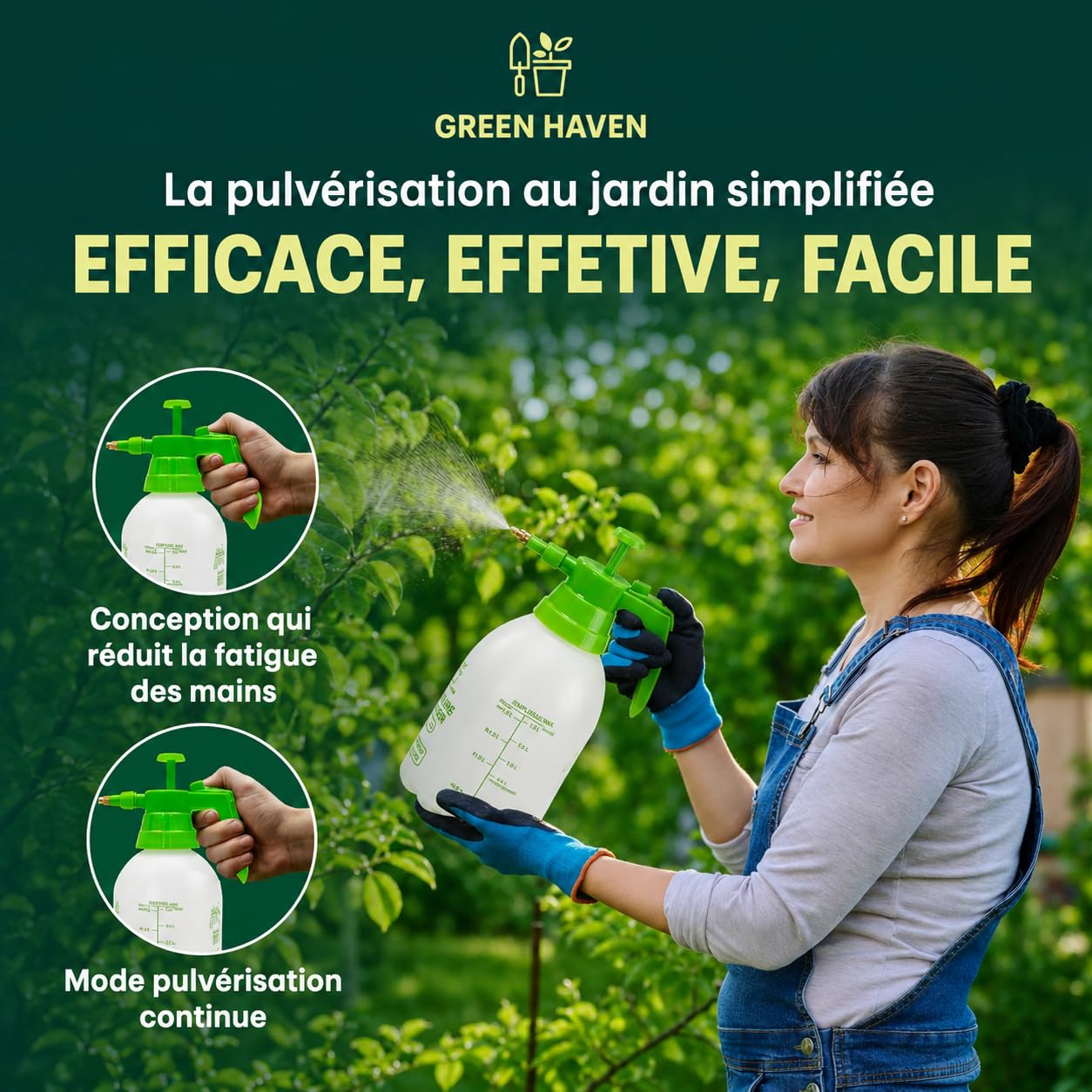 Green Haven Pulvérisateur à Pompe de 2 litres - Pulvérisateur à Pompe avec Sangle de Transport réglable - Pulvérisateur Haute Pression pour désherbant, pesticides, fongicides et Nettoyage
