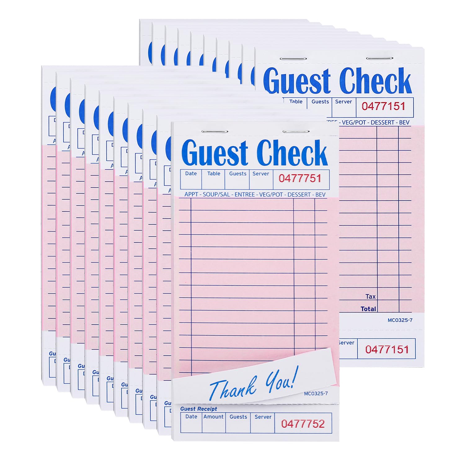 Methdic Guest Checks - Bloc de notas de servidor rosa, 1000 pedidos, bloc de notas para camarera para restaurantes (20 libros)