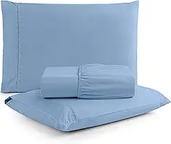 Jogo de Lençol Casal Percal Flex- 3 Peças - 200 Fios - com Ponto Palito - Super Macio - Resistente (Azul Claro, Casal)