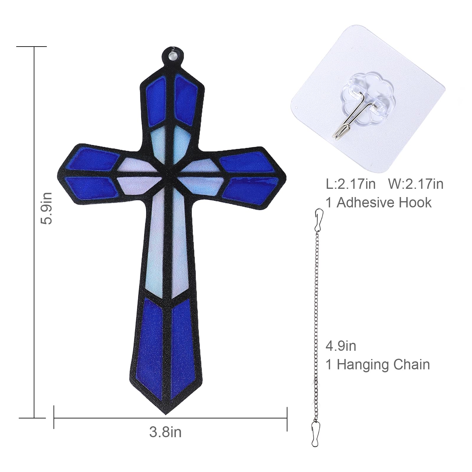 BigPig Cross for Wall,Acrylic Wall Crosses for Home Decor,Religious Cross Wall Decor,Catholic Window Decor Indoor Outdoor,Hanging Crucifix Wall Cross Gift for Baptism Christian Christmas Decor, Blue