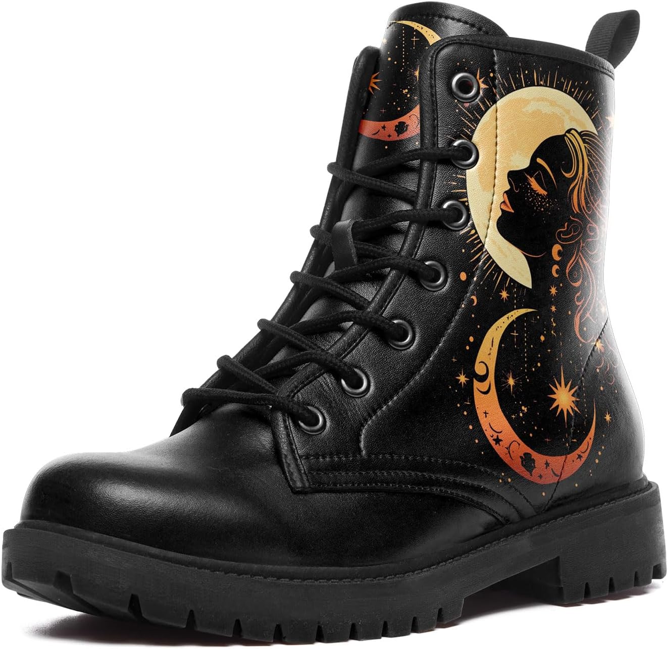 Sun and Moon Fashion Women's Ankle Boots Men's Platform Lace-up Leather Combat Booties Gift Winter Fall Dress Boots