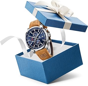 BENYAR Orologio da Uomo Cronografo Analogico Movimento al Quarzo Cinturino in pelle Moda Business Sportivo orologio da polso 30 M Impermeabile e Antigraffio Regalo elegante per uomo