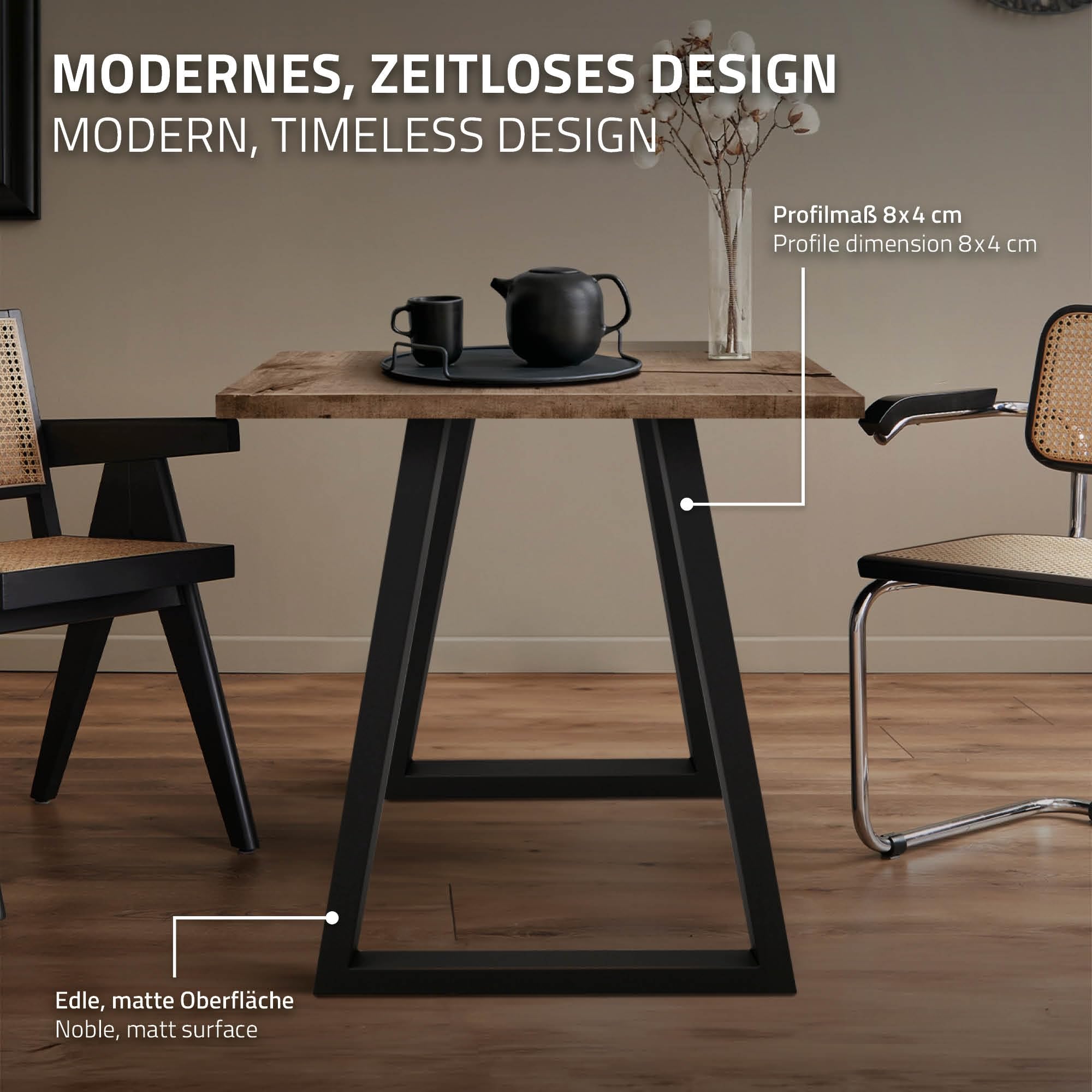 ECD Germany 2 stuks tafelpoten - 80 x 72 cm - gepoedercoat staal - zwart - industrieel ontwerp - tafelframe set tafellopers tafelpoten tafelonderstel