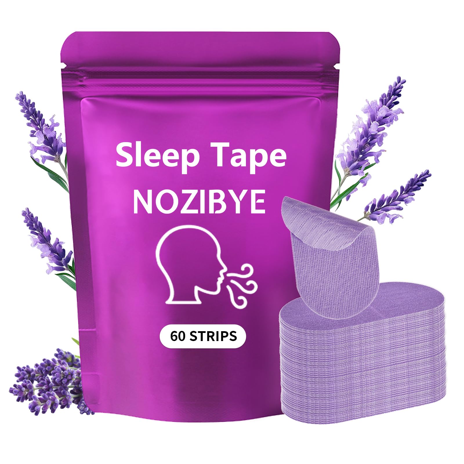 Nozibye Anti Snoring Mouth Tape for Sleeping, Anti Snore Sleep Strips, Breath Right Stop Snoring Devices | Sleep Strips (Lavender Scented, 60pcs) 60pcs Lavender Scented