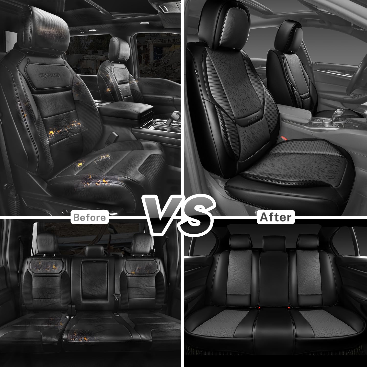 CAR PASS® Nappa Leather Car Seat Covers 5 Seat, Luxury Lumbar Support