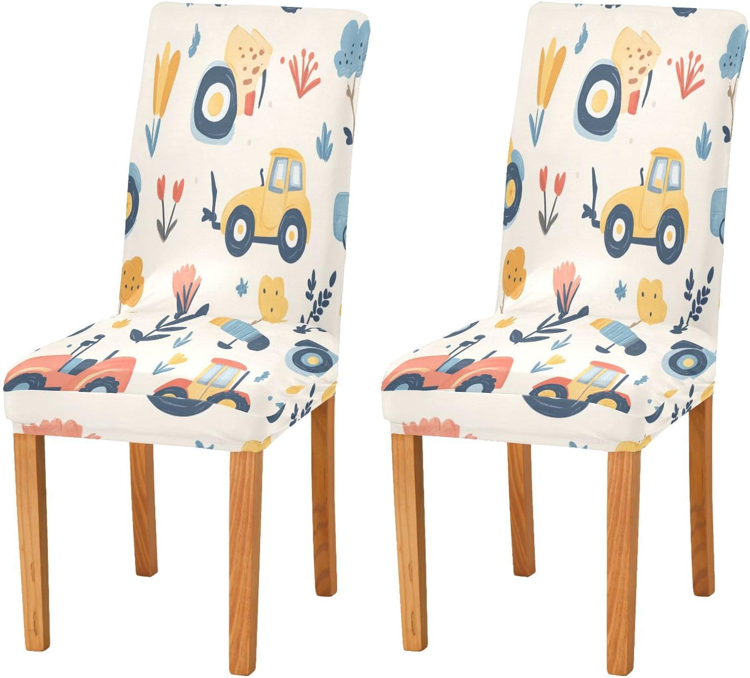 ALAZA Chair Covers for Dining Room, Cute Tractor and Vehicle Floral Stretch Chair Cover Sets Chair Protector Removable Washable for Ktichen Restaurant Hotel