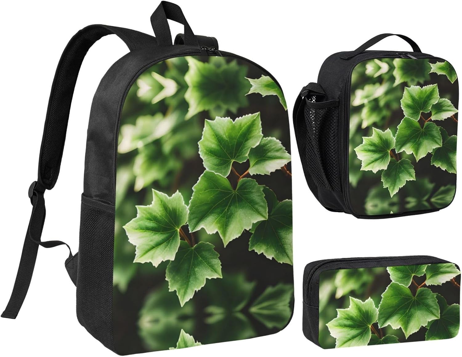 Ivy Blossoms Tree print 3 Piece Backpack Bags with Lunch Box Pencil Case Set for Travel Work Camping Unisex