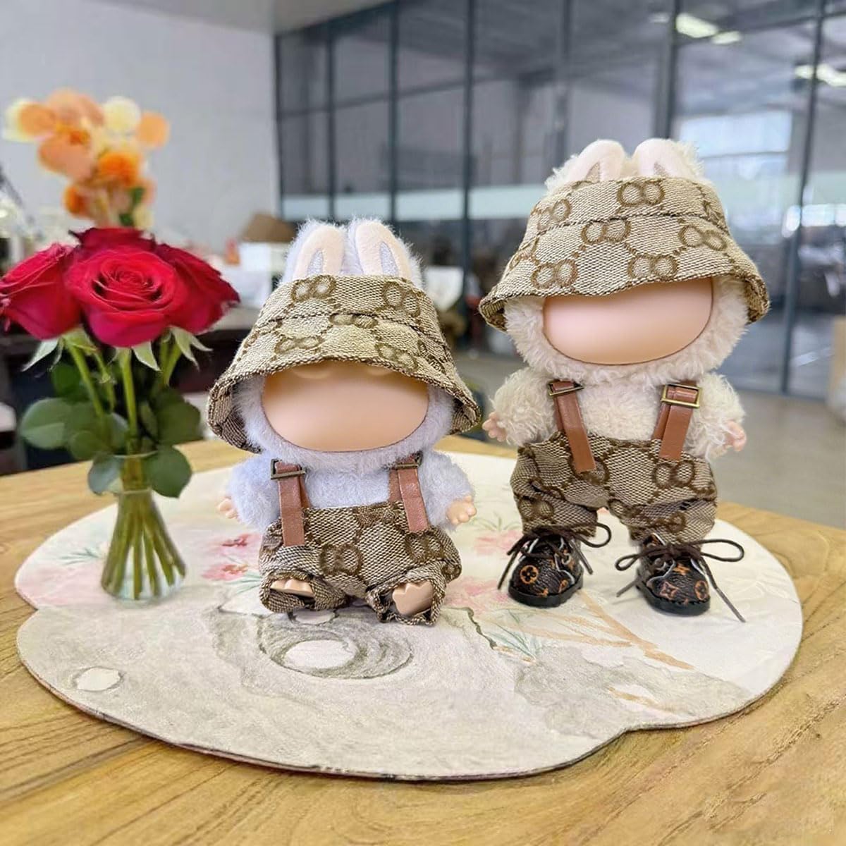 17cm Clothes Set(No Doll), Hat & Overalls Set for 17cm Dolls Clothes Accessories Suit, Cute Clothing for labuu Dress up(Tan)