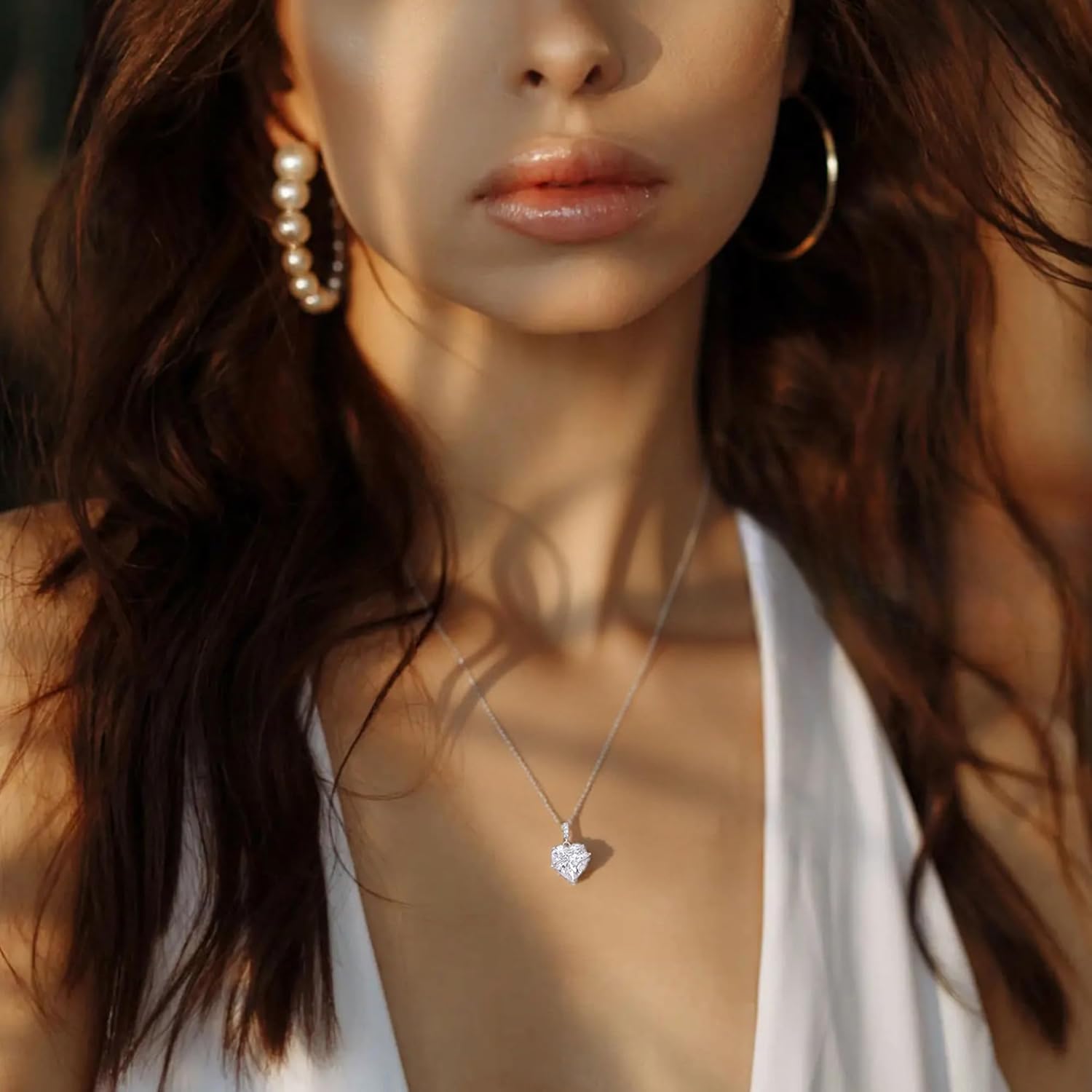 SUNFEEL 925 Sterling Silver Heart Necklace, Dainty Heart Shape Cubic Zirconia Necklaces for Women Trendy Jewelry Gifts for Mom Wife Girlfriend Bridesmaids for Wedding Prom Anniversary Birthday - Image 3