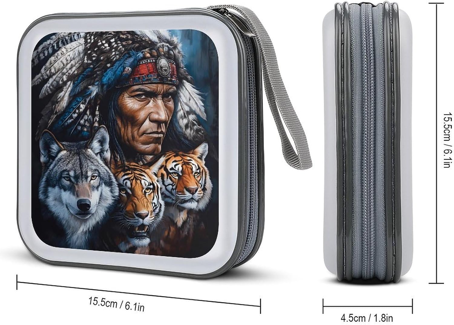 Indian Chief Tiger Wolf CD Cases DVD Holder Storage Box Plastic Protection Case for Car Home Office Travel image 2