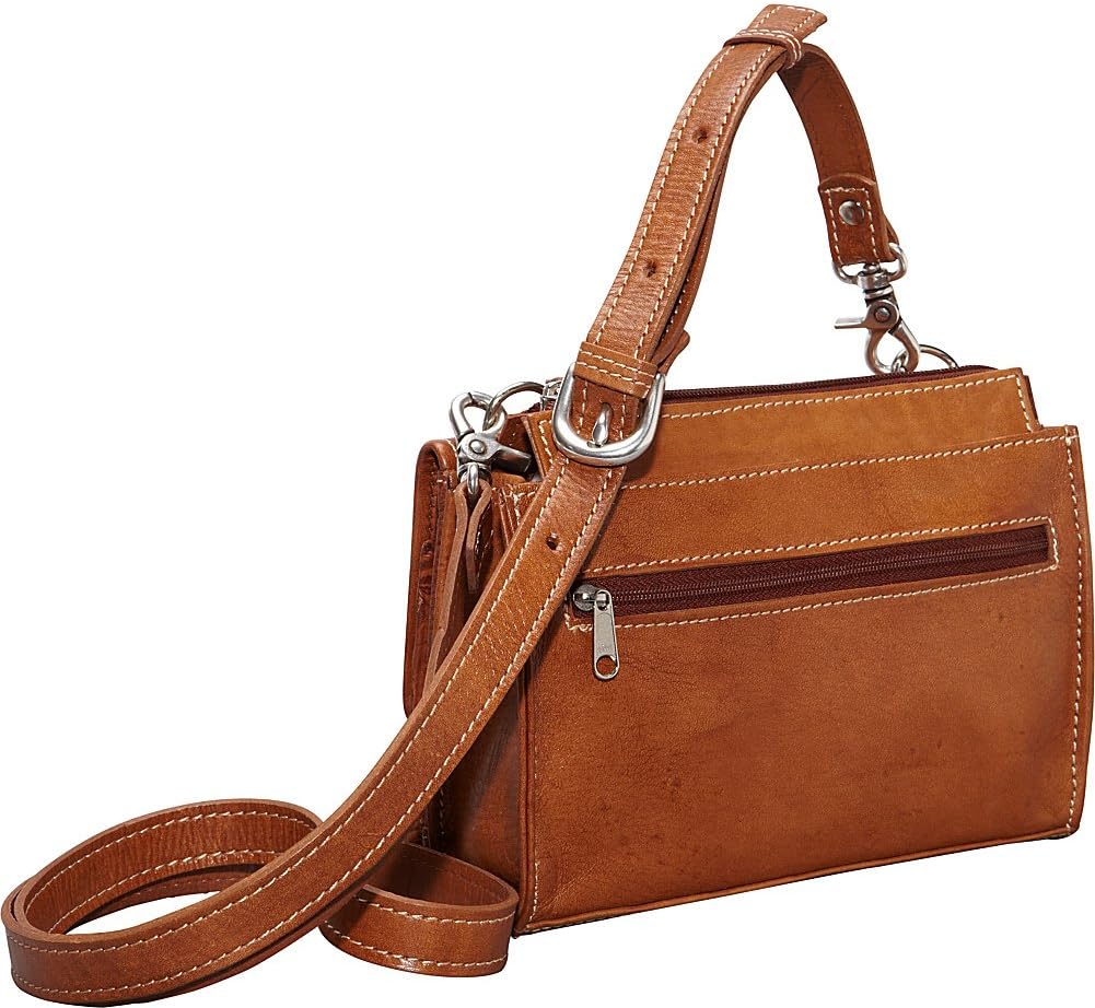 American West Hand Tooled Handcrafted Genuine Leather Small Crossbody Bag/Wallet for Women/Girls/Teens Card Slots Cash Pocket Clear ID Holder Harvest Moon Collection Western (Natural Tan)