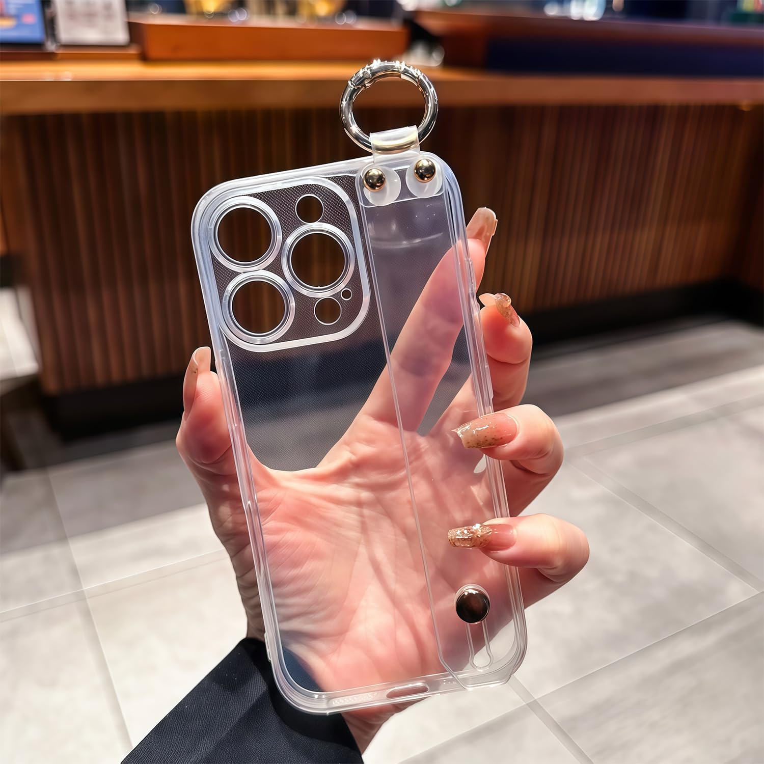 siduater Hand Strap Holder Case for 6.1“ iPhone 15 Pro with Kickstand, Wrist Strap Band Soft Clear Shockproof Protective Cover, Adjustable Handle Grip Loop for iPhone 15 Pro 6.1 Inch, Crystal Clear - Image 5