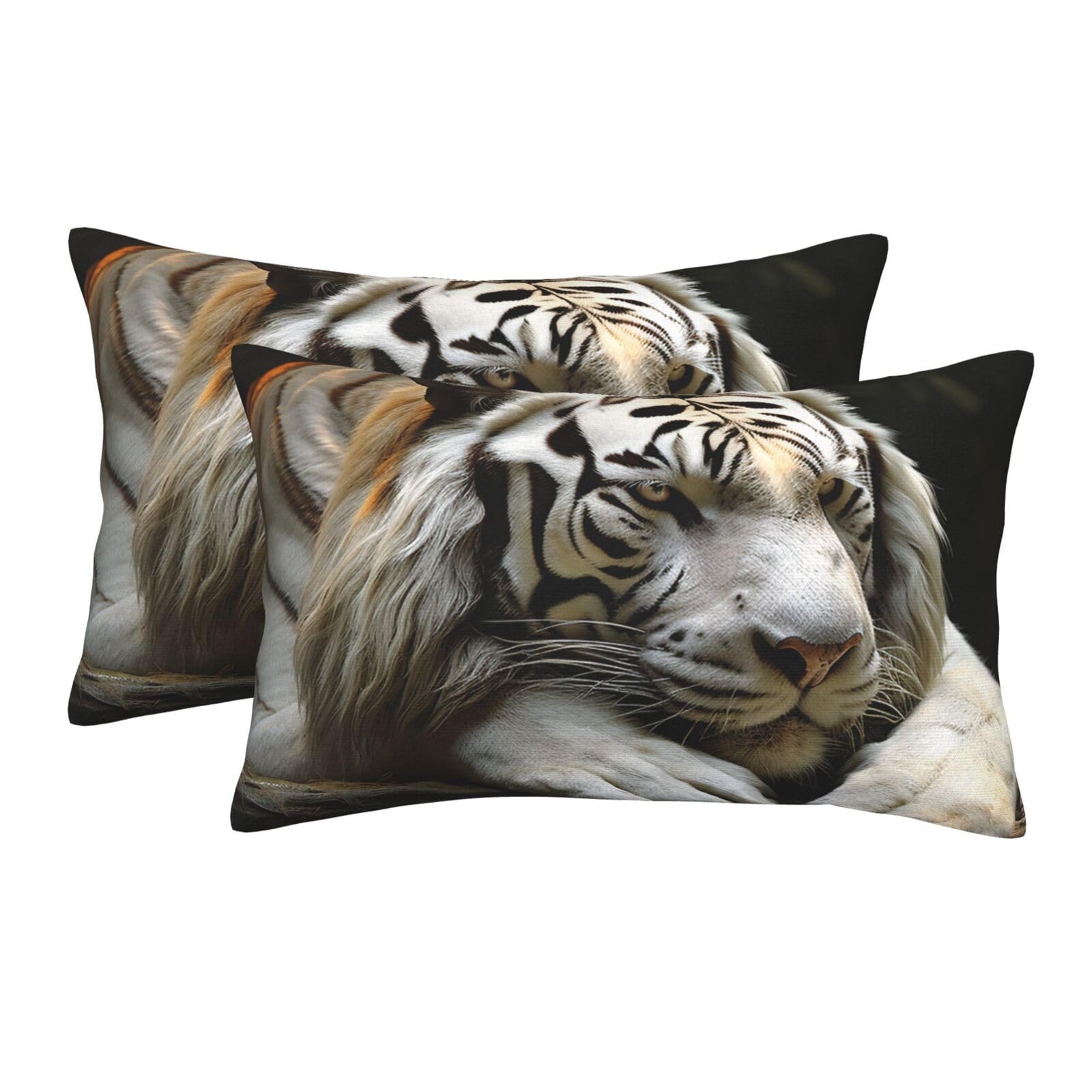 2 Pack Pillow Cases with Hidden Zipper, Soft Breathable Pillow Covers for Hair and Skin, Lying Tiger Pillowcases 20"x30" Bed Pillow Protectors Cover for Sleeping Gifts