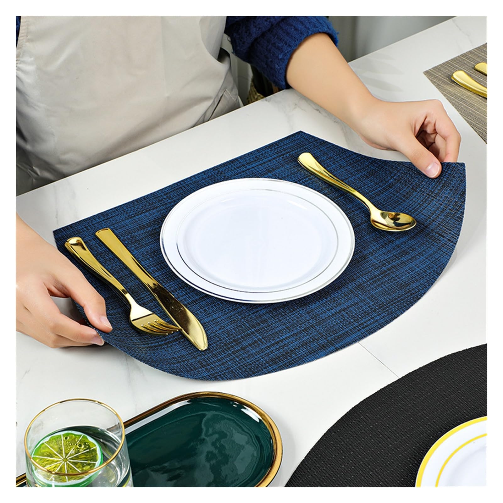 Platzsets Runde Ovale Tischsets Geformt Esstisch Matten rutschfeste wasserdichte Indoor Outdoor Küche Waschbar(Green,6 pcs 45x30cm)