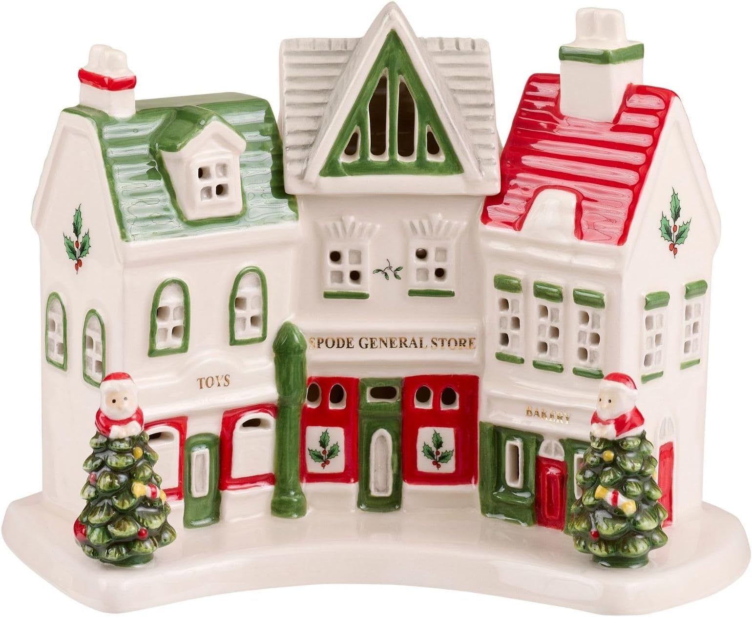 Spode Christmas Tree Miniature Village Figural Decoration - LED Lighted Set, Ceramic Holiday Decor - Dolomite Collectible for Indoor Display (Shoppes)