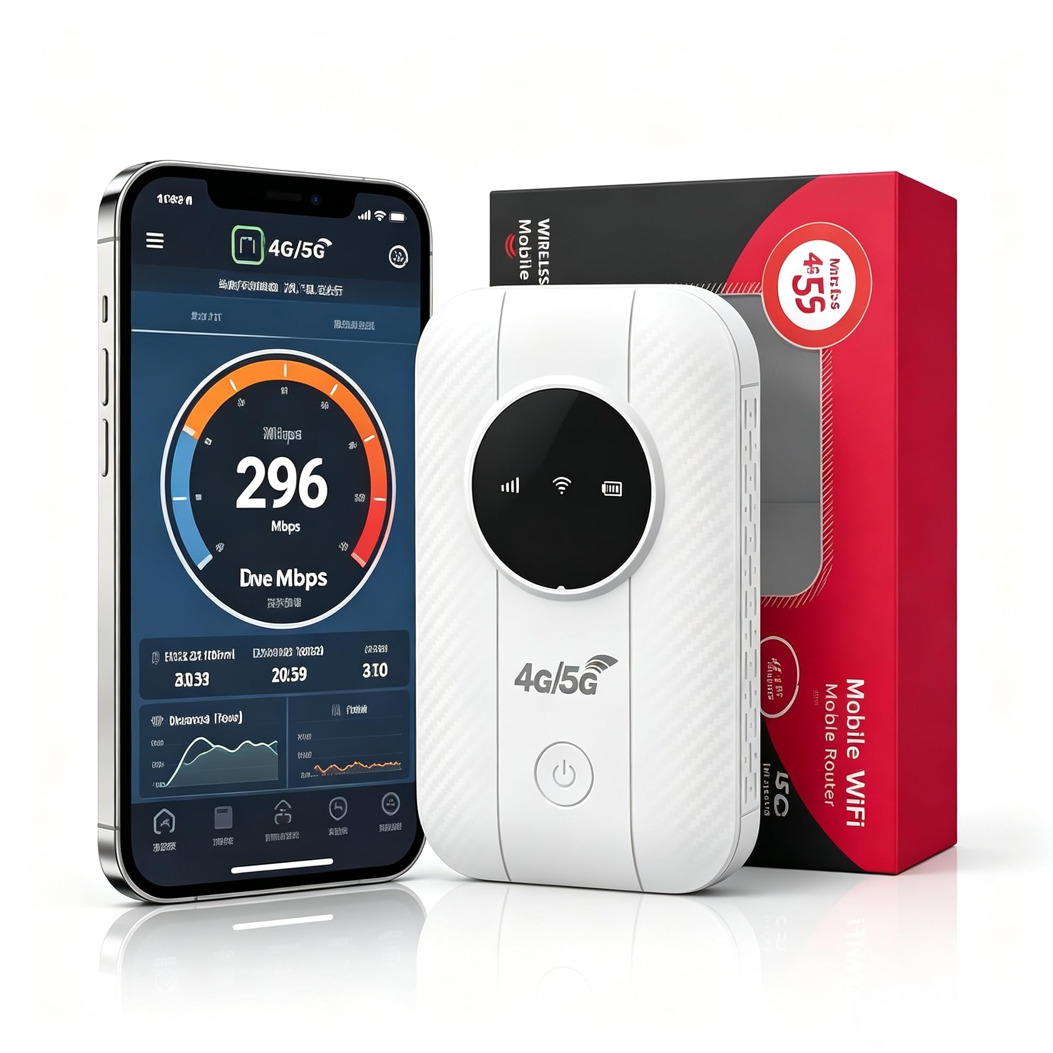 Routeur 5G Portable WiFi 6 Déverrouillé, Modem Mobile 5G/4G+ avec Emplacement SIM, Jusqu'à 26 Appareils Connectés, Internet Haut Débit Idéal pour Voyage, Camping et Télétravail