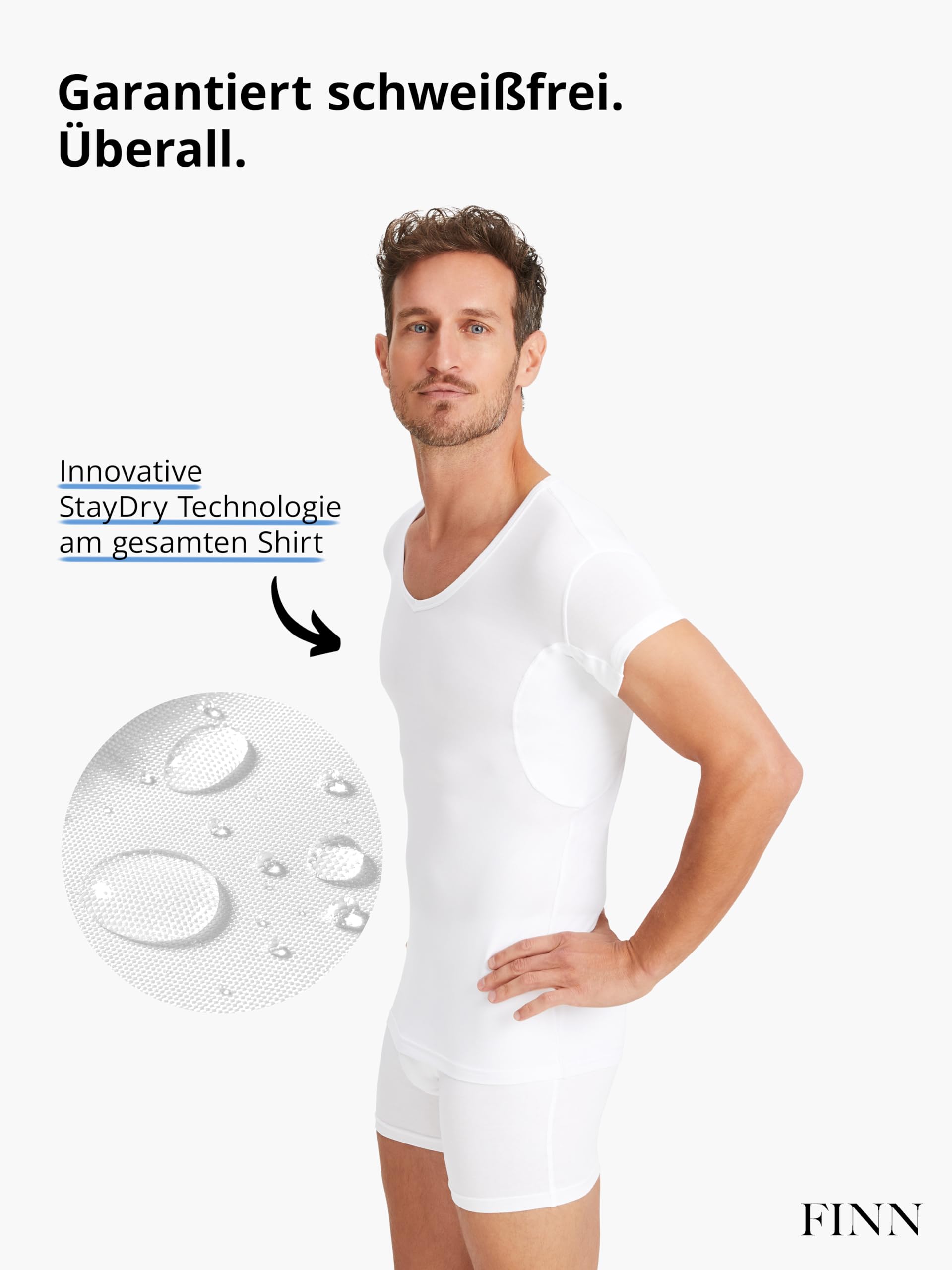 FINN T-Shirt imperméable Anti-Transpiration pour Homme avec Manches Extra Courtes et Coussinets sous Les aisselles – Maillot de Corps antibactérien Contre Les Taches de Transpiration