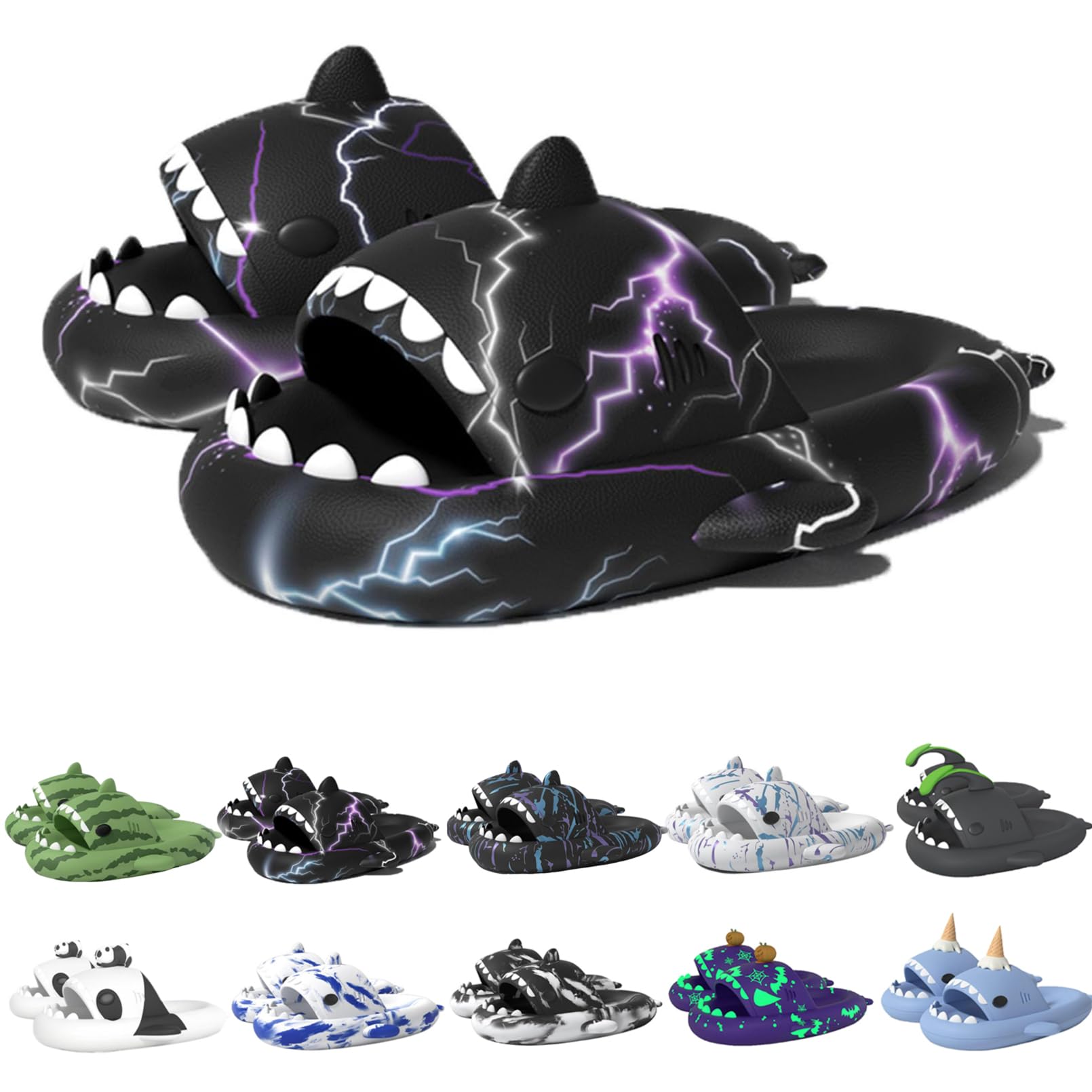 Genérico Verano Mujeres Fluorescencia Tiburón Zapatillas Hombres Luminescente Suela Gruesa Diapositivas Antideslizante Flip Flops Pareja Zapatos Planos EVA Sandalias