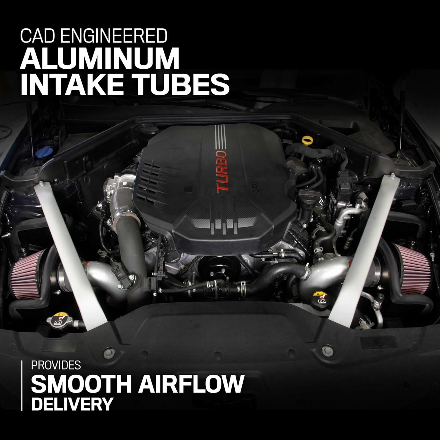 K&N Cold Air Intake System: High-Flow Air Filter, Increase Performance & Acceleration: Compatible with 2018-2025 Genesis/Kia G70, Stinger, 69-5318TS