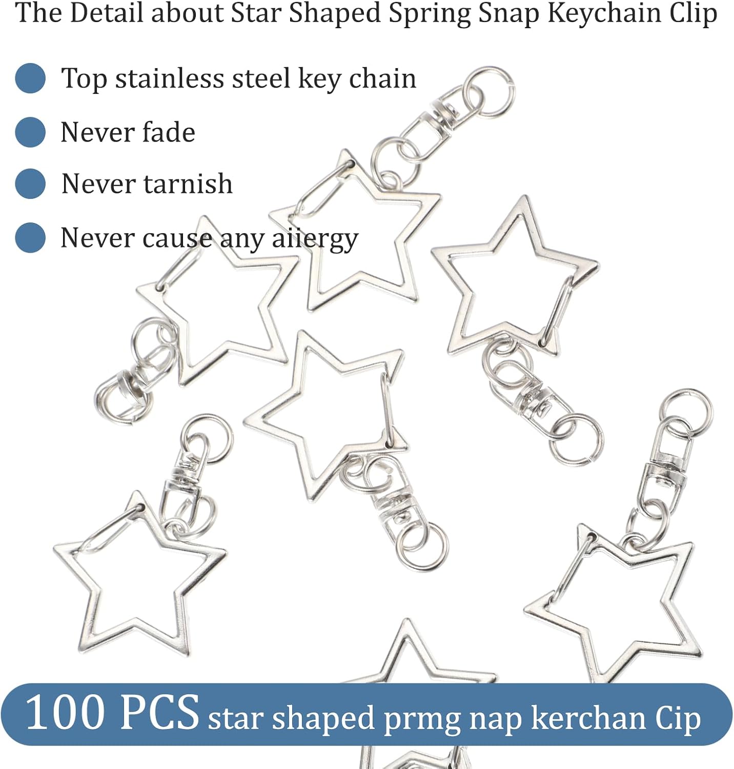 100Pcs Star Shaped Spring Snap Keychain Clip with Chain Hanging Buckle and Open Jump Ring, Metal Swivel Clasp Snap Hook Key Ring Star Keychain Clip for Jewelry Making Keychains DIY Crafts