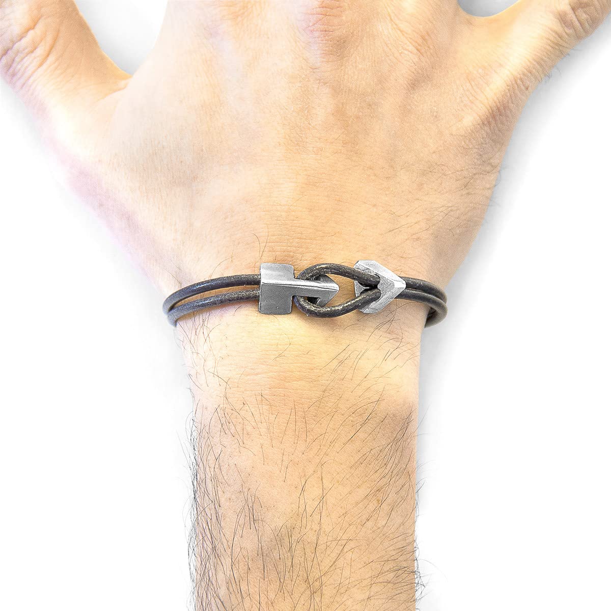 ANCHOR & CREW Pulsera Brixham de Plata y Cuero Redondo - Hombre