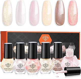 Modelones Nail Polish Set 6 Colors White Pink Nail Varnish Quick Dry Bro...