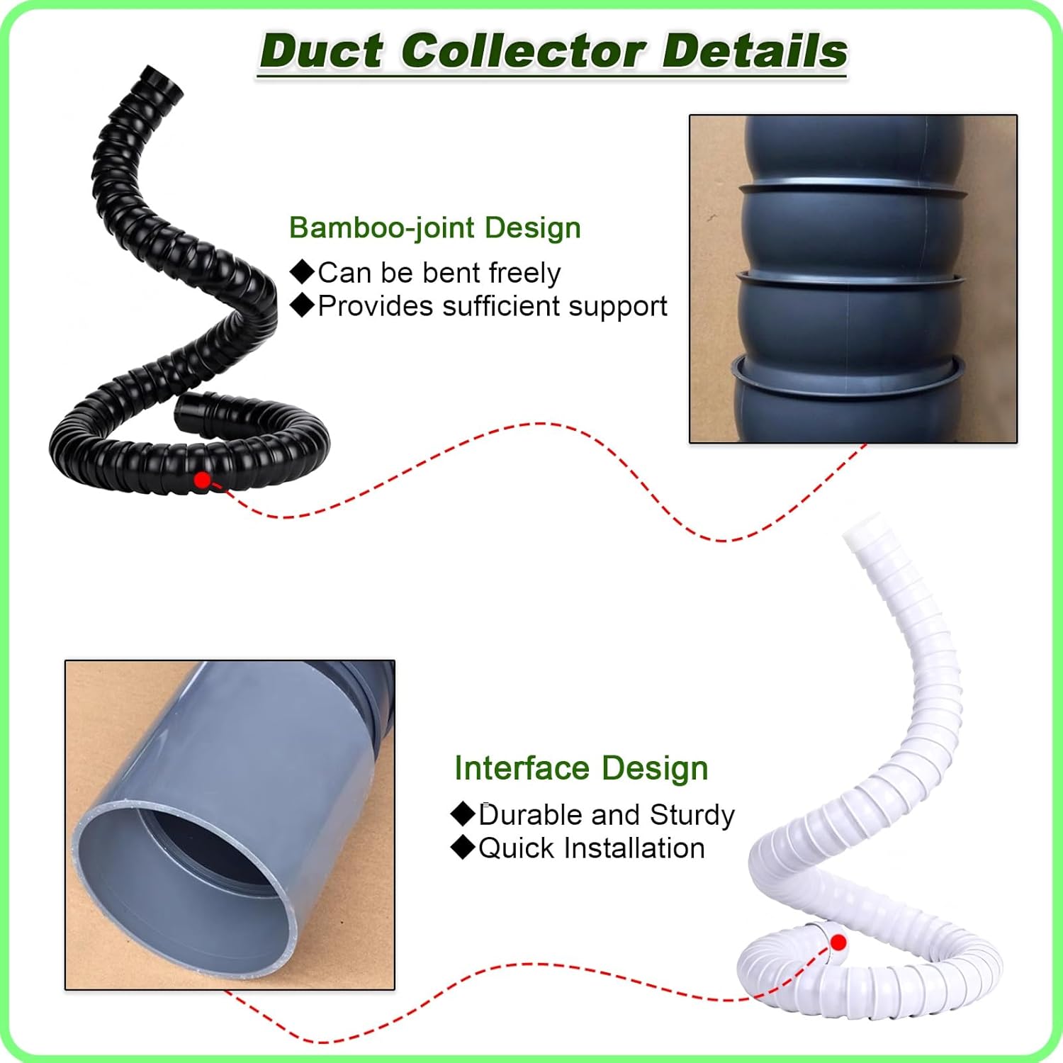 Flexible Fume Extractor Hose Articulated with Hood, 360° Adjustable Arm Shop Collection Hose for Air Dust Smoke Removing, Black(OD6.3"/160mm,L-98.4IN/2.5M)