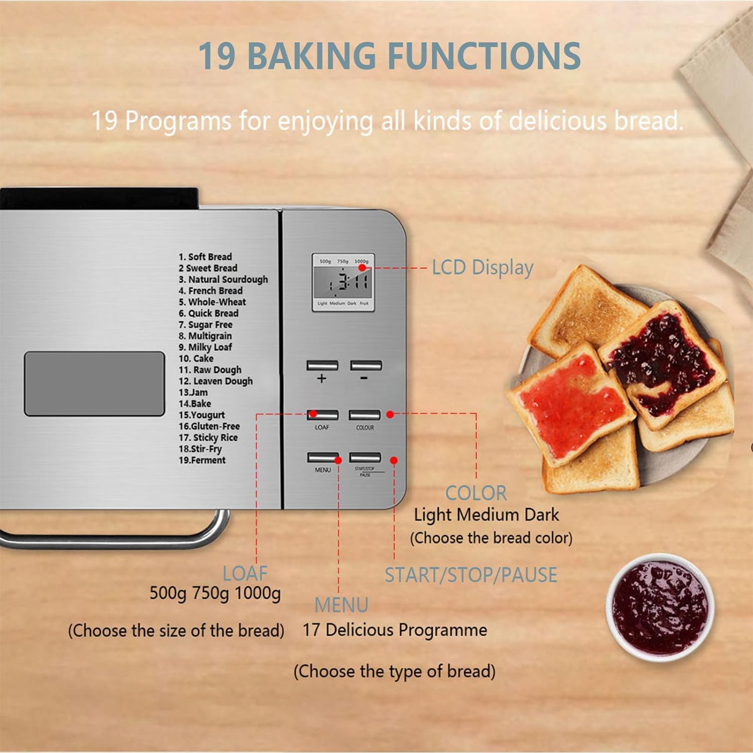 Full Bloom Large Bread Maker Machine,Dual Heaters, Bread Machine Metal Material and Nonstick Ceramic Pan