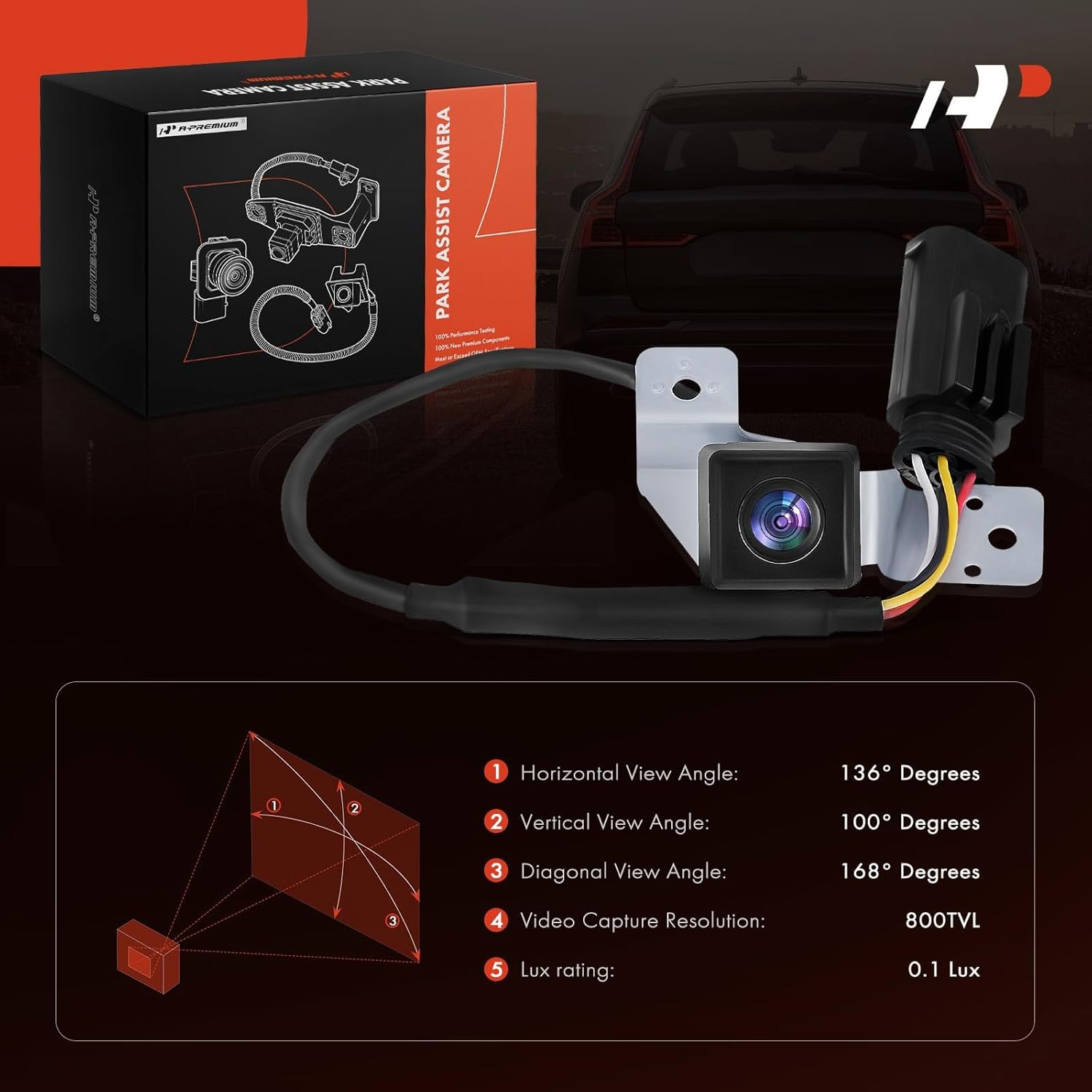 A-Premium Park Assist Camera Rear View Backup Reverse Camera Compatible with Select Hyundai Models - 2007 2008 2009 2010 2011 Santa Fe - Replace# 957502B500