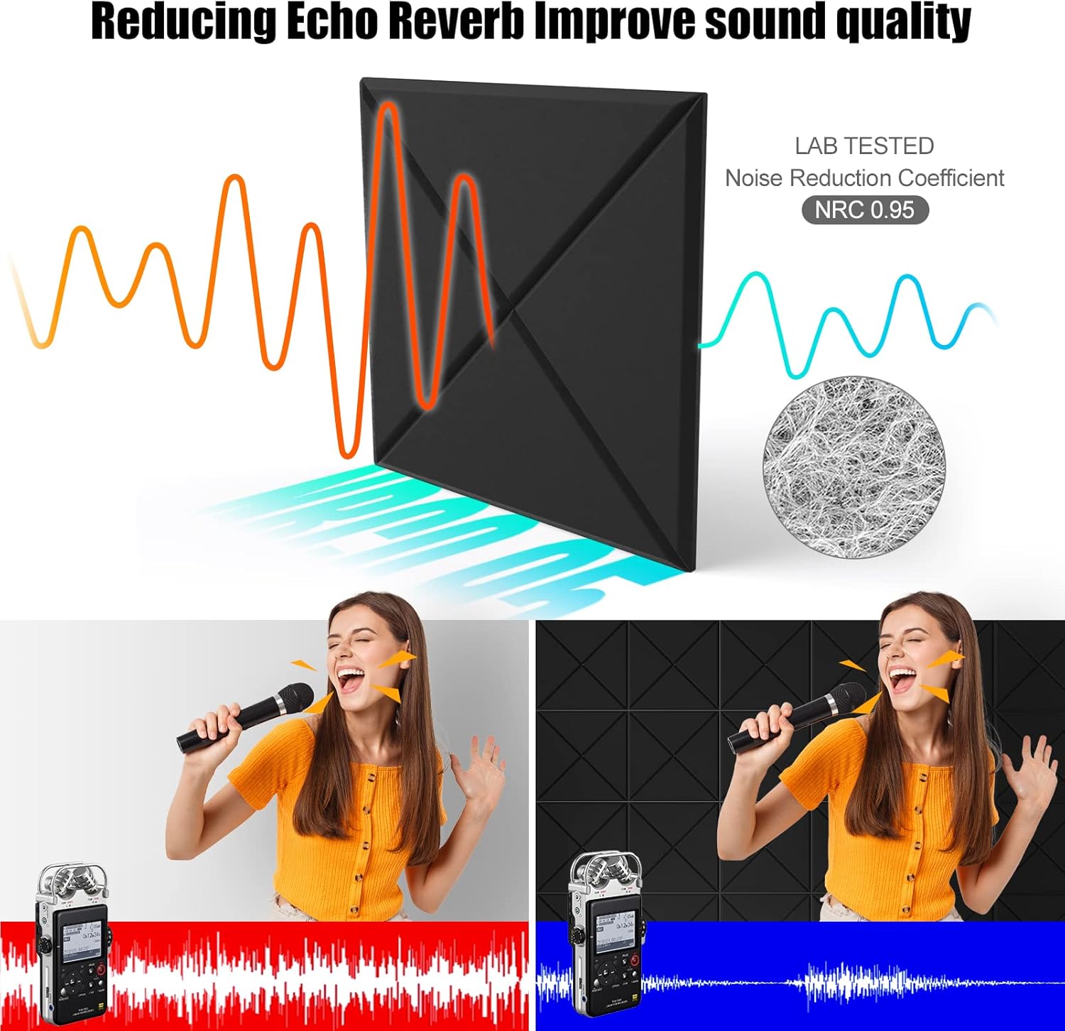 Sonicism 8 Pack X-Lined Acoustic Panels with Self-Adhesive, 12"X 12"X 0.4" Sound Proof Foam Panels, Decorative Soundproof Wall Panels, Sound Absorbing Tile for Home & Offices, Black