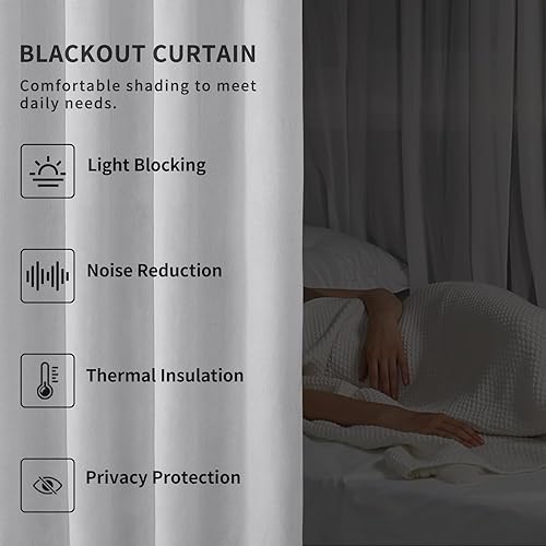 Miniatura 7 de Easy-Going Cortina opaca con textura de lino de 100 x 84 pulgadas, cortina para puerta corrediza de patio, con aislamiento térmico sólido para