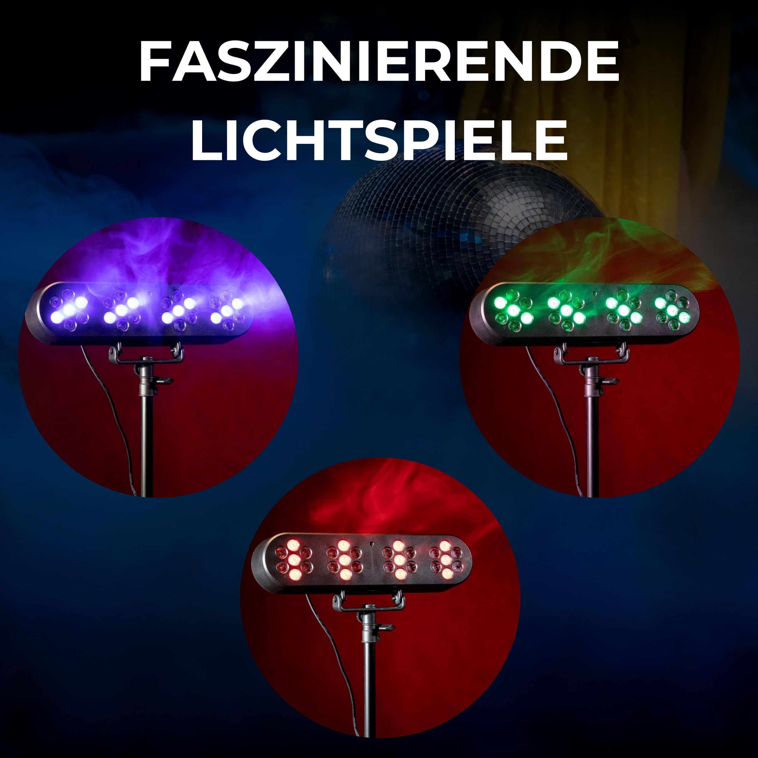 ETEC Professional LED DJ Magic Bank 1 Partybar Effekt Scheinwerfer mit Stativ und Fernbedienung RGB Discolicht Lichtanlage Komplettset PAR Scheinwerfer Veranstaltung Bühne