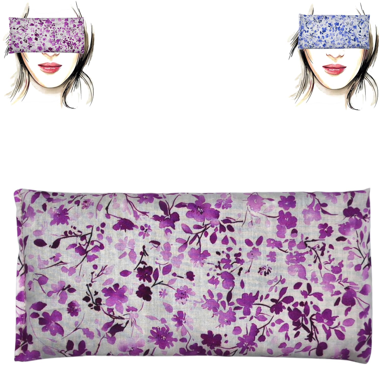 Coussin de Yoga pour Les Yeux - Oreillers pour Les Yeux Pack 2 - Fleurs Fuchsia-Lilas | Graines de Lavande et de Riz | Yoga, méditation, Relaxation, Reposer des Yeux...