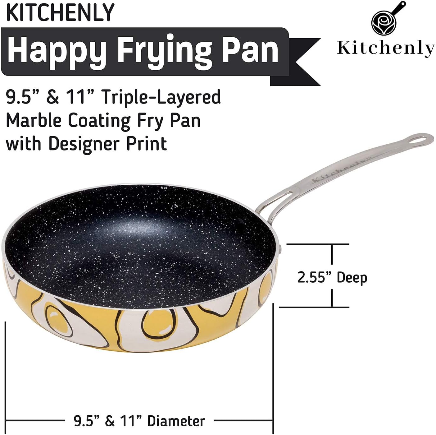 Nonstick Frying Pans with Lids - Granite Frying Pans with Stone Coating - Nonstick Skillet Cooking Pan Set Electric, Gas, & Induction Compatible - 9.5” & 11”