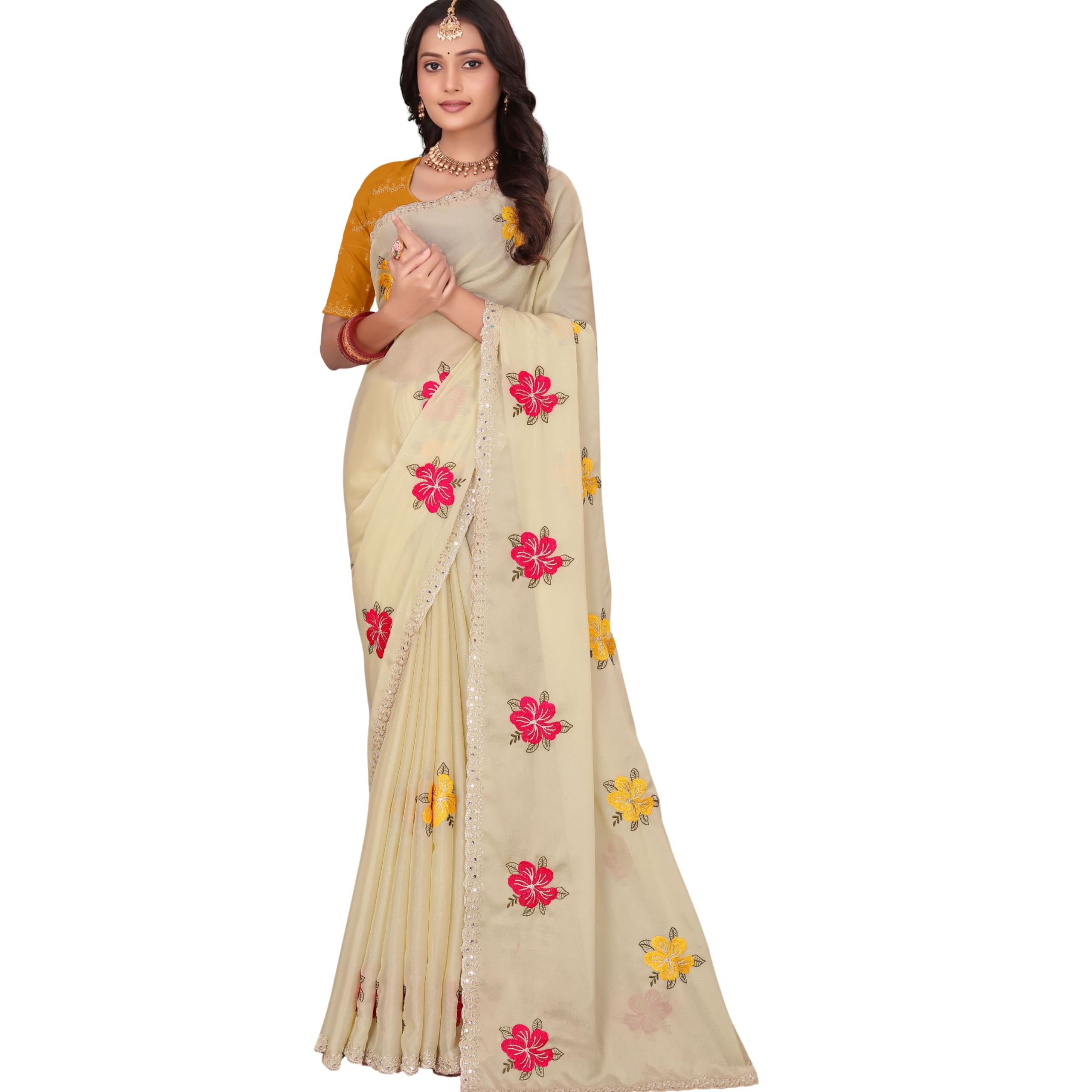 glamglee Elegant Embroidered Saree with Designer Unstitched Blouse Piece for Women-picture-55
