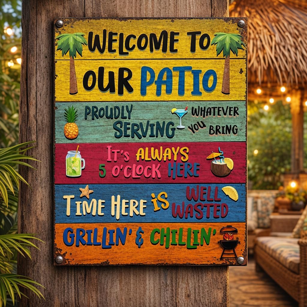 WANDER PRINTS Welcome To Our Patio Classic Metal Sign 12x16 Inch