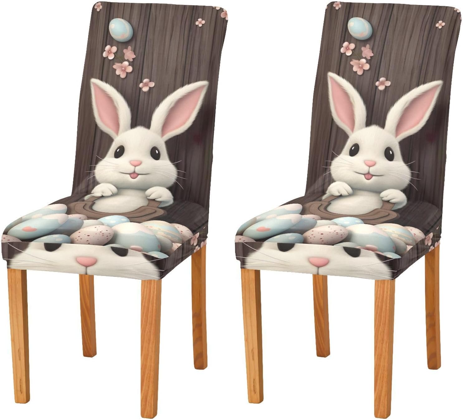 Easter Cute Rabbit Chair Covers for Dining Room 2PCS,Stretch Chair Slipcovers Removable Washable Kitchen Chair Cover Decorative Seat Protector