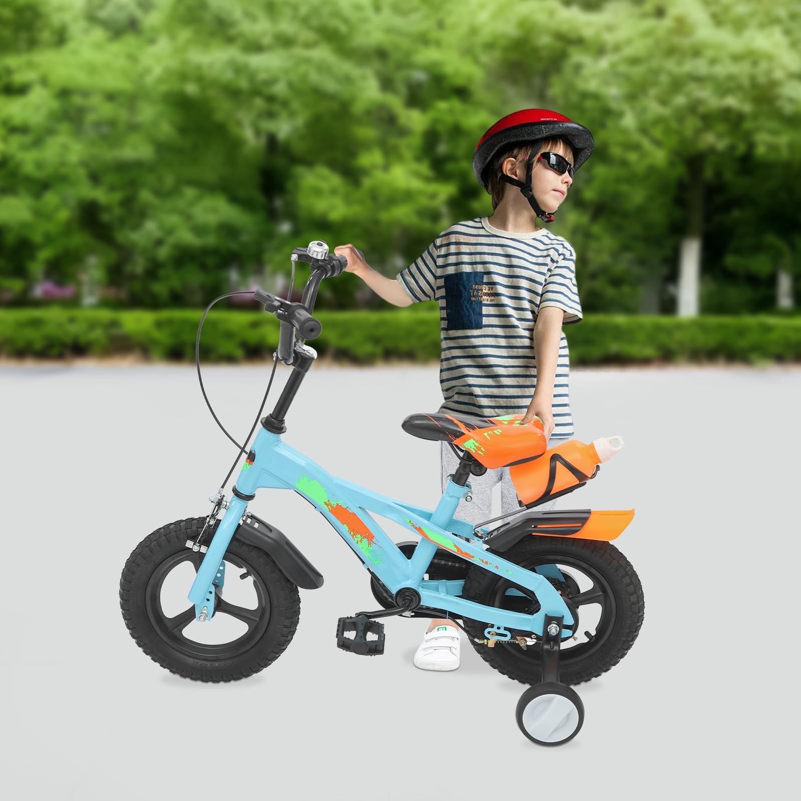 12 Zoll Kinderfahrrad, Kinder Fahrrad ab 2 Jahren mit Wasserflasche, Fahrrad Kinder für Jungen und Mädchen ab 2-5 Jahre, Upgraded Höhenverstellbar, Robustes Carbonstahl-Rahmen